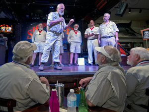 Contestant Jim Green implores the judges to select him as the 2015 "Papa" Hemingway Look-Alike Contest winner.